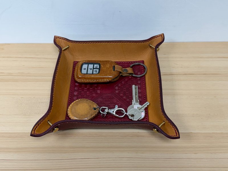 手工缝制植鞣皮革收纳盘 - 收纳用品 - 真皮 红色