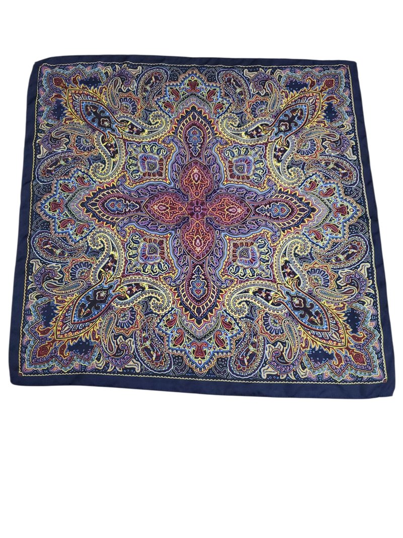 有礼貌穿搭 民族风 变形虫图腾 蓝色 丝巾 方巾 65cm - 丝巾 - 丝．绢 蓝色