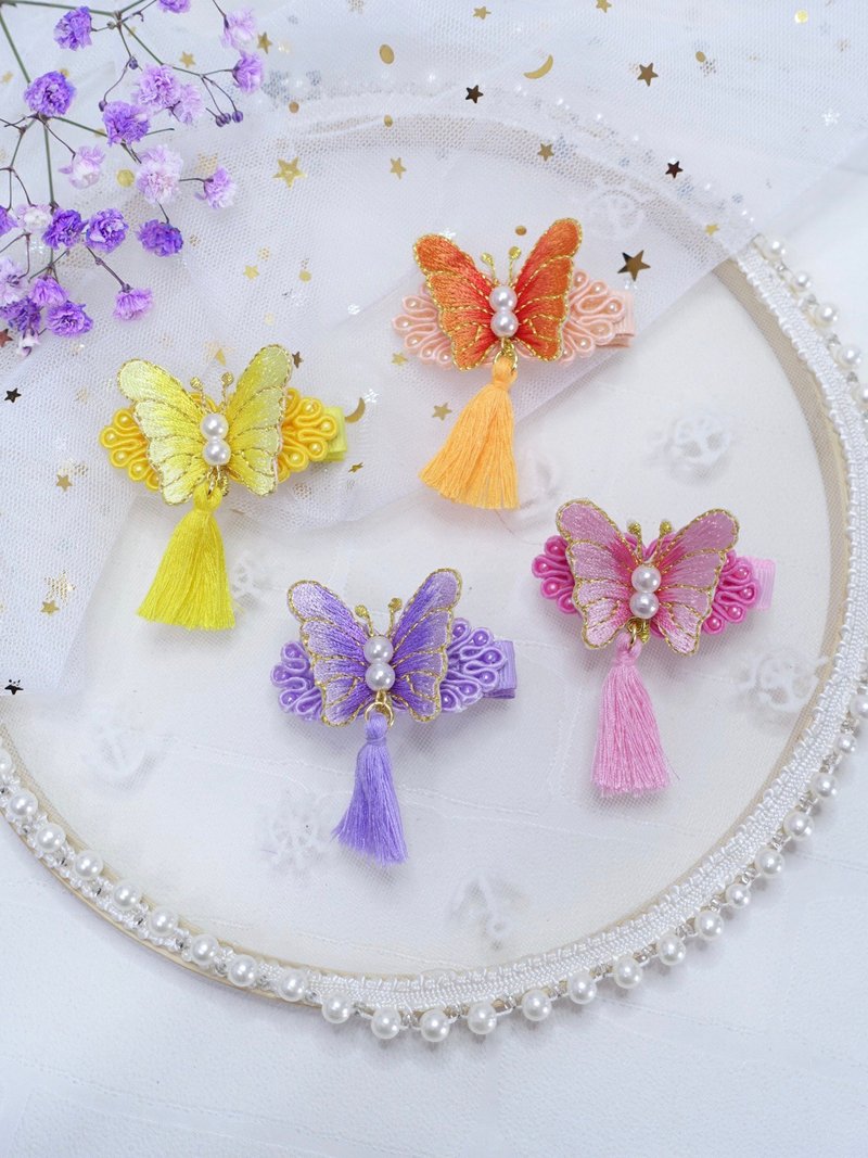 刺绣蝴蝶发夹发圈 农历新年儿童发饰 一对入 - 发饰 - 其他材质 