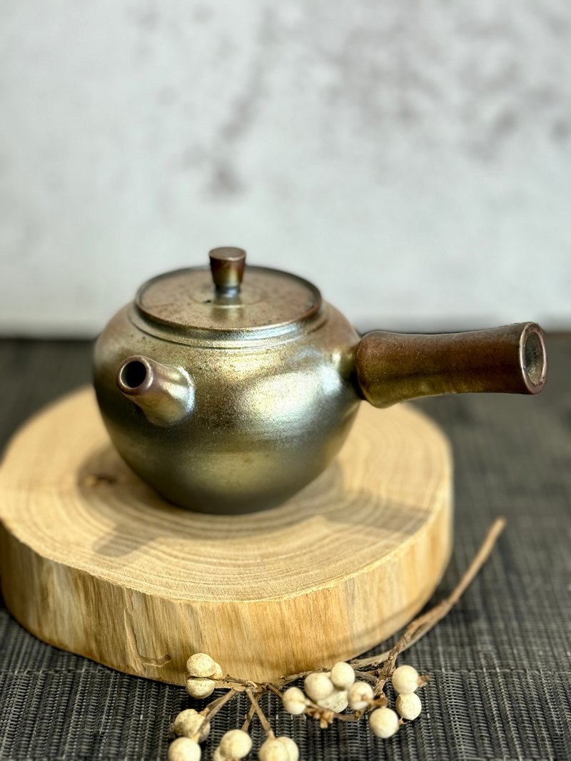 柴烧金银彩侧把壶 - 茶具/茶杯 - 陶 