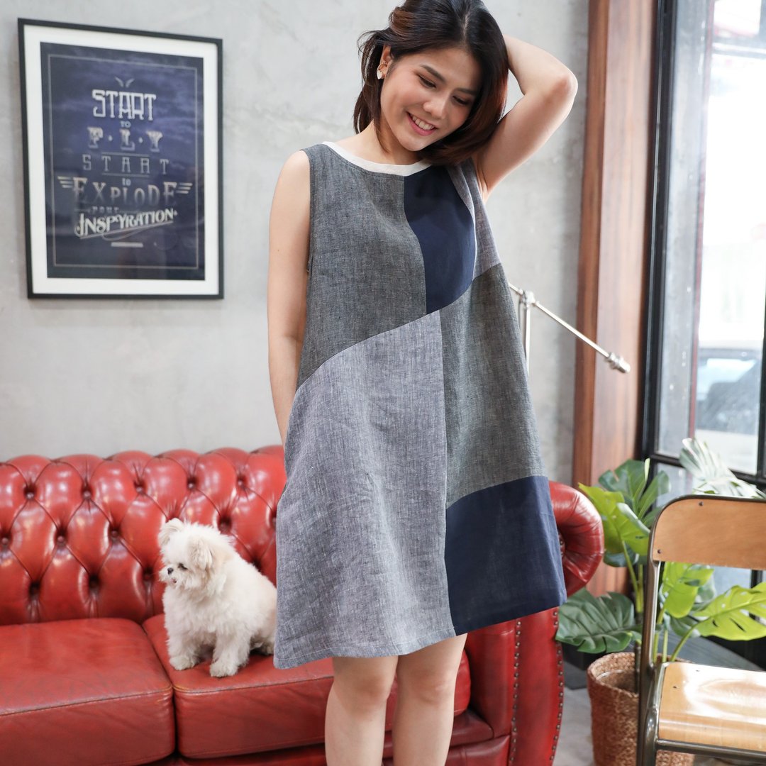 Natural Linen Sleeveless Dress Minimal Dress Simple Dress-Multicolor Blue/Grey - 洋装/连衣裙 - 棉 蓝色