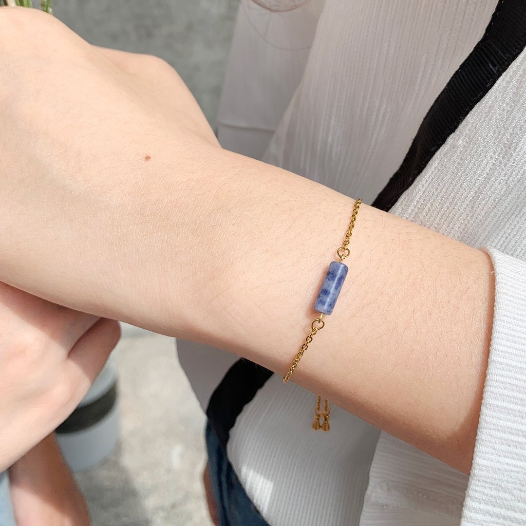 3色入 | 手制蓝纹石小圆柱手链 - Ocean Bracelet 简约 叠戴搭配 - 手链/手环 - 水晶 蓝色