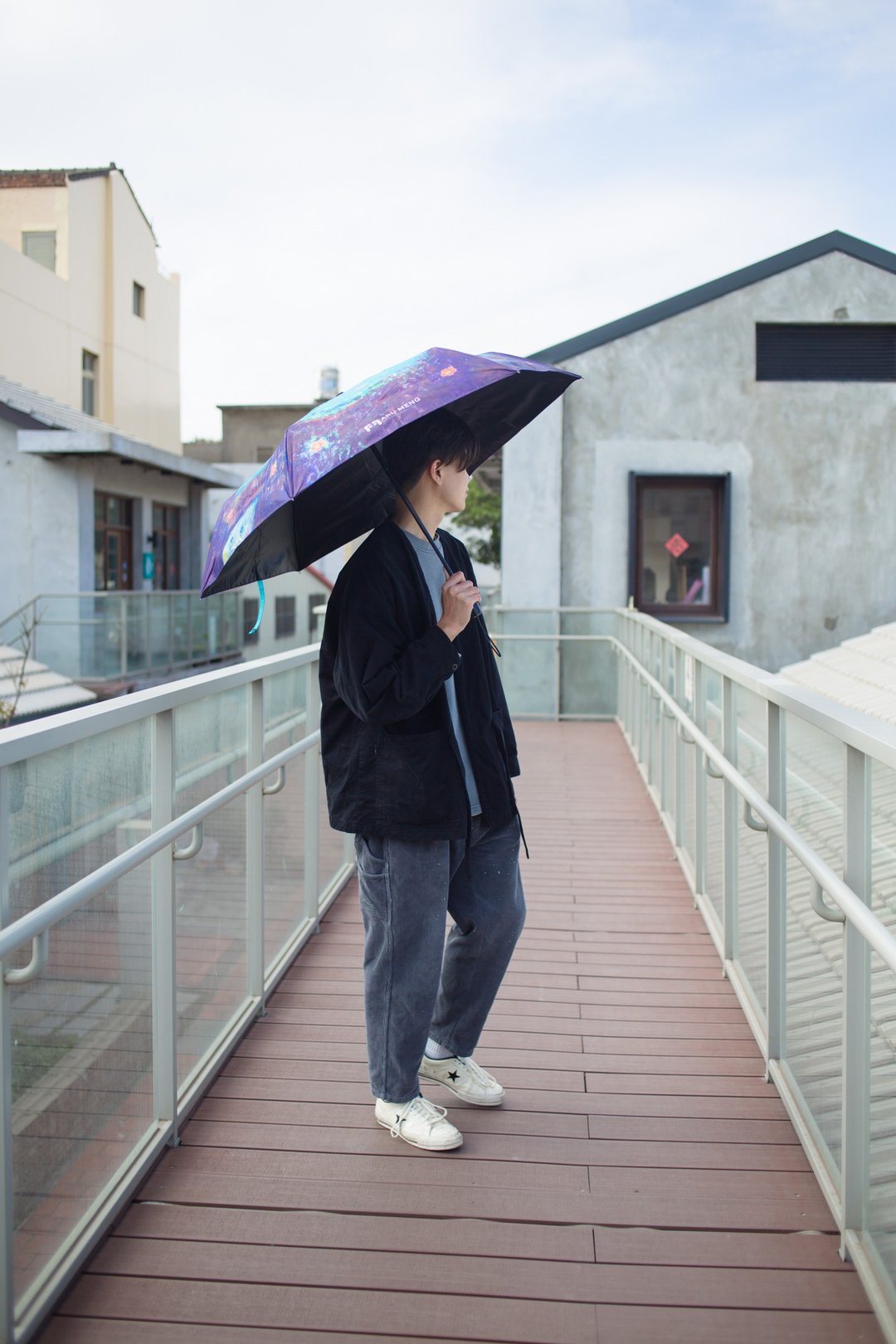 ARU艺术联名-雨后花园自动伞|大伞面23寸|附吸水伞套|福懋伞布 - 雨伞/雨衣 - 防水材质 蓝色