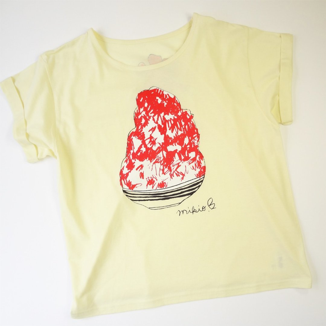 刨冰 Kakigori Shaved ice Women's YURUFUWA t-shirt Strawberry - 女装 T 恤 - 棉 黄色