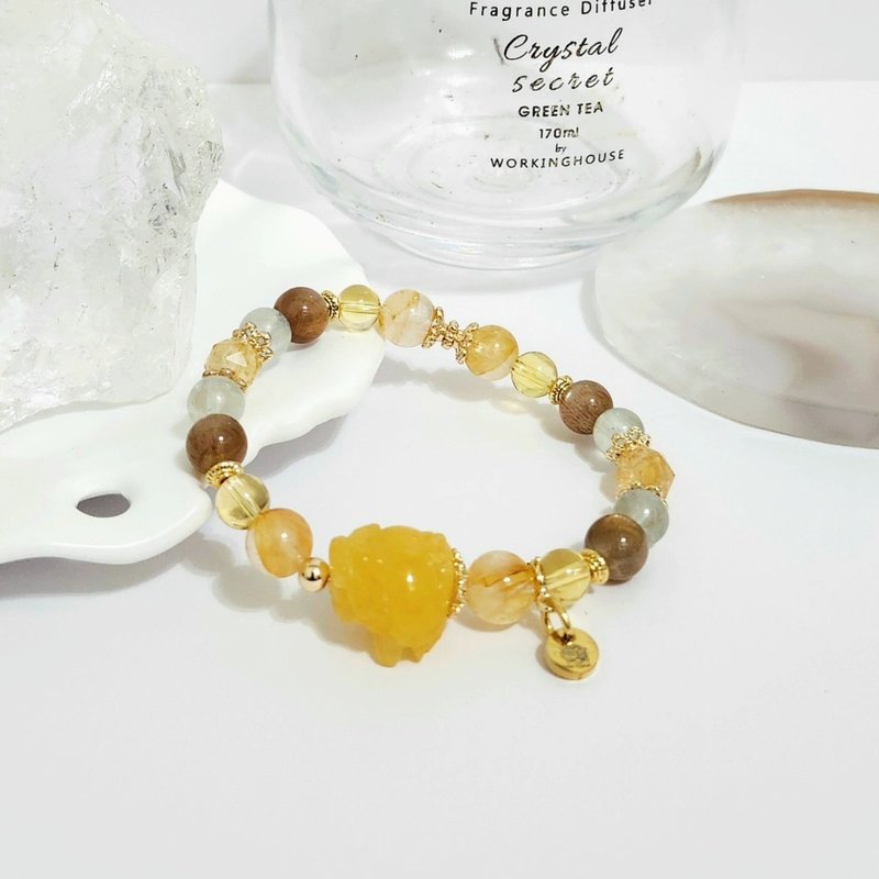 黄胶花龙龟设计手链/招财助事业、消除负能量之搭配水晶 - 手链/手环 - 水晶 黄色