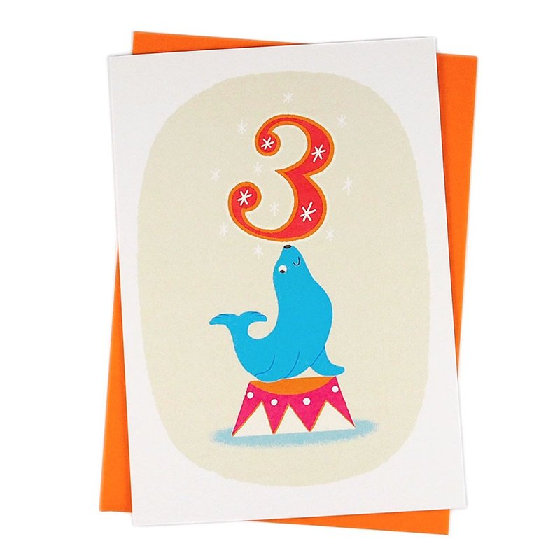 海狮表演－3岁生日【1973-卡片 生日祝福】 - 卡片/明信片 - 纸 多色