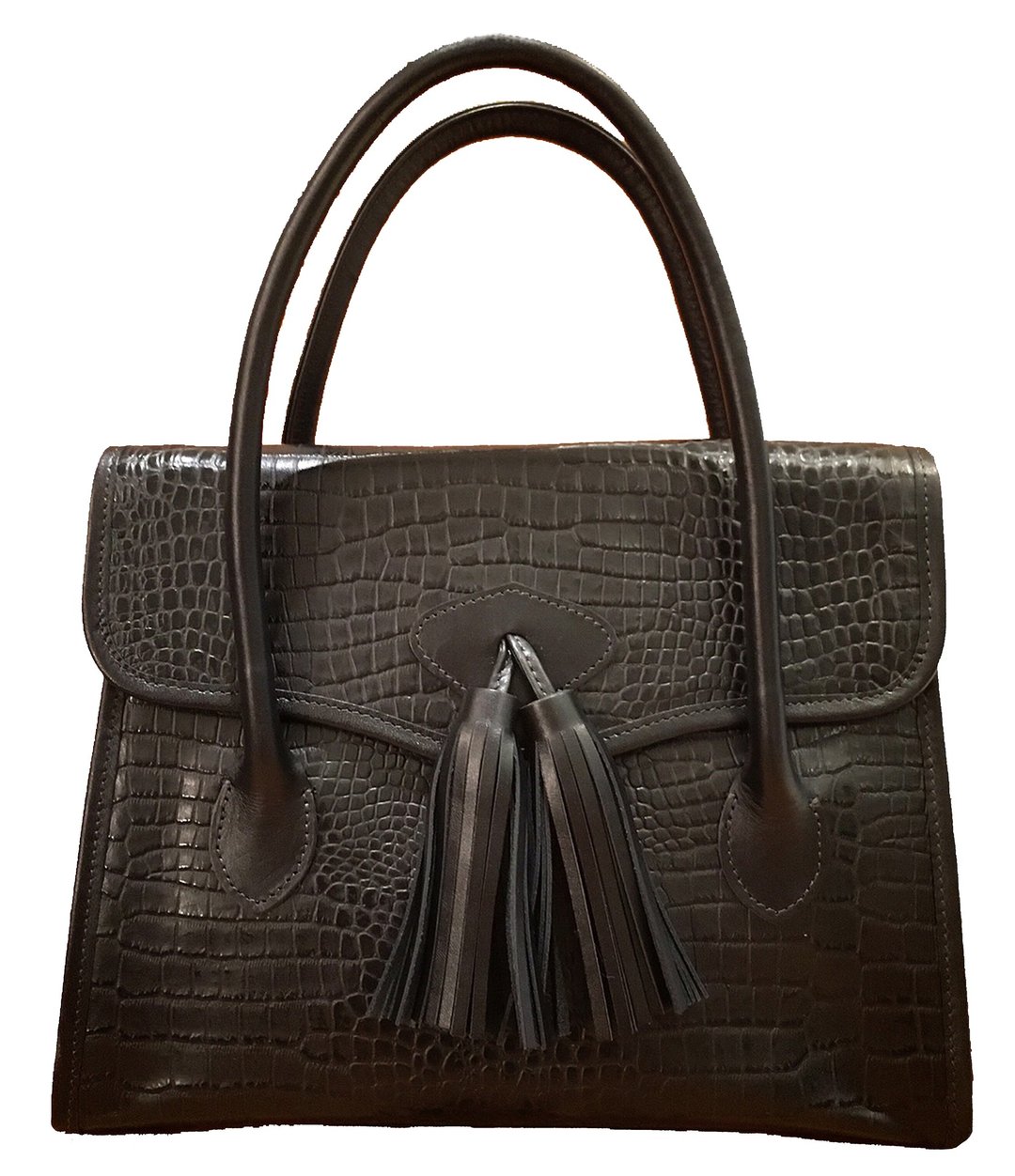 古董流苏包 / Antique Tassel Bag / 全真皮压纹 / 手工限量 - 手提包/手提袋 - 真皮 黑色