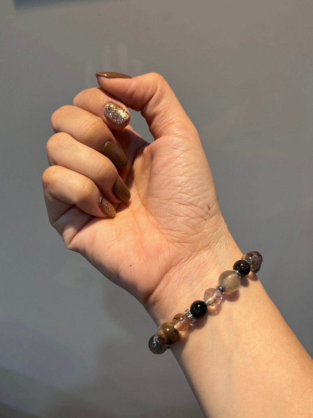 定制化水晶手链 黑金超 黑金骨干太阳石 黑发晶 拉长石 - 手链/手环 - 水晶 