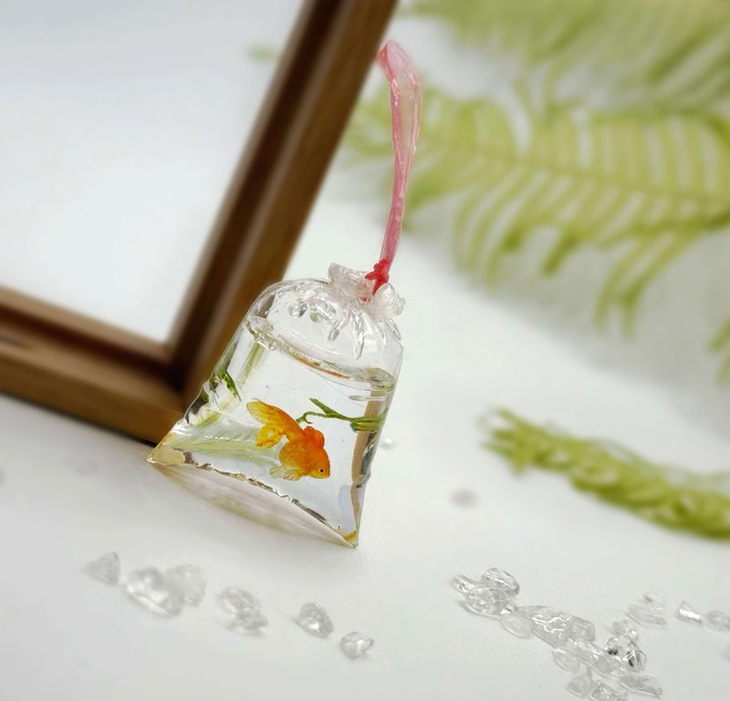手工黏土 迷你 微缩 金鱼袋 琉金金鱼 疗愈摆饰 - 摆饰 - 其他材质 橘色