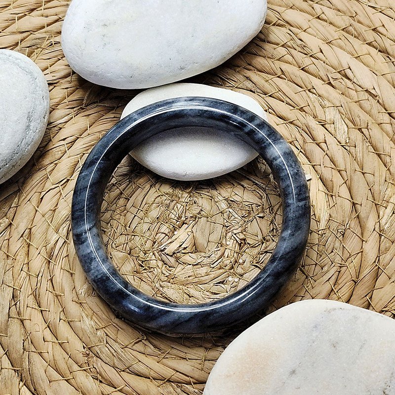 水墨青花玉手镯 | 62圈口 | 一品一拍 - 手链/手环 - 玉石 