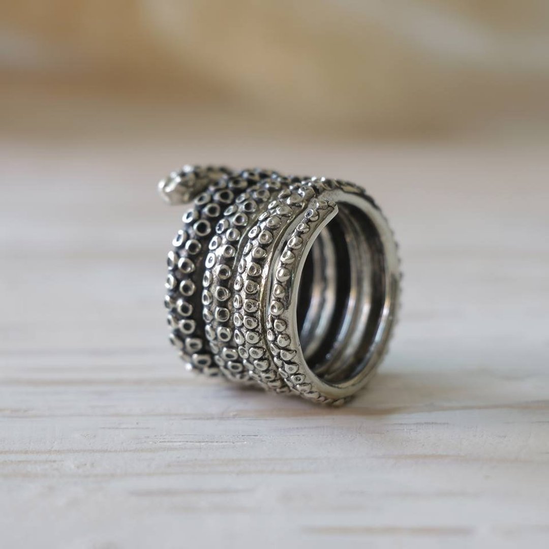 squid octopus Biker Ring Skull sterling silver Kraken Steampunk tentacle unique - 戒指 - 其他金属 银色