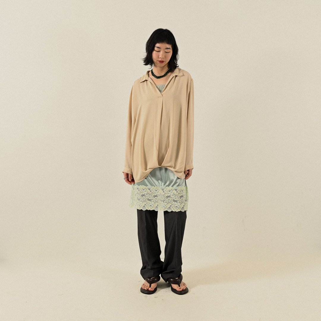 【NaSuBi Vintage】抓褶设计宽松轮廓古着衬衫 - 女装衬衫 - 其他人造纤维 