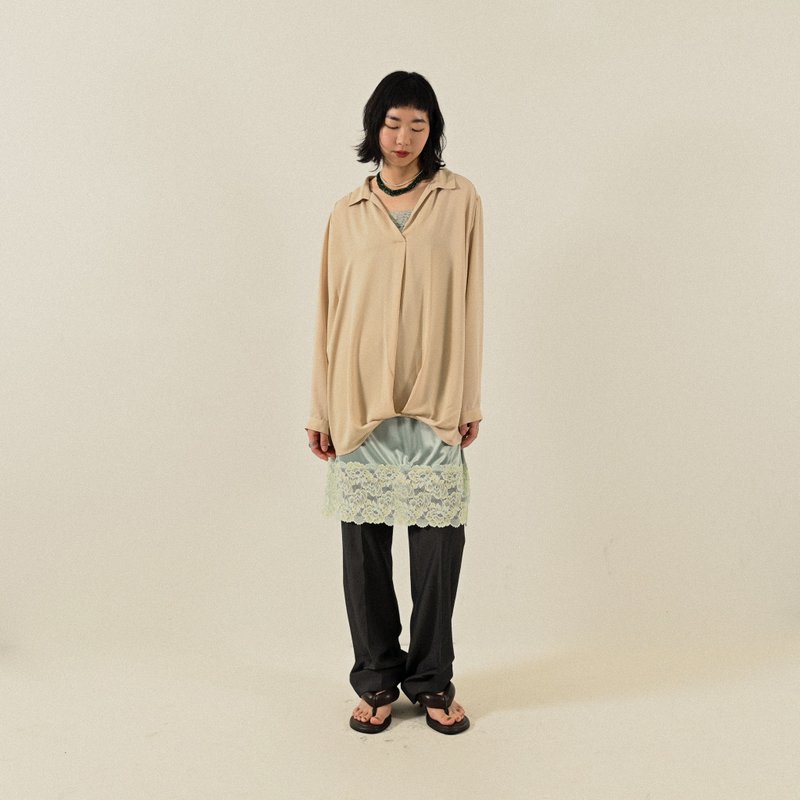 【NaSuBi Vintage】抓褶设计宽松轮廓古着衬衫 - 女装衬衫 - 其他人造纤维 