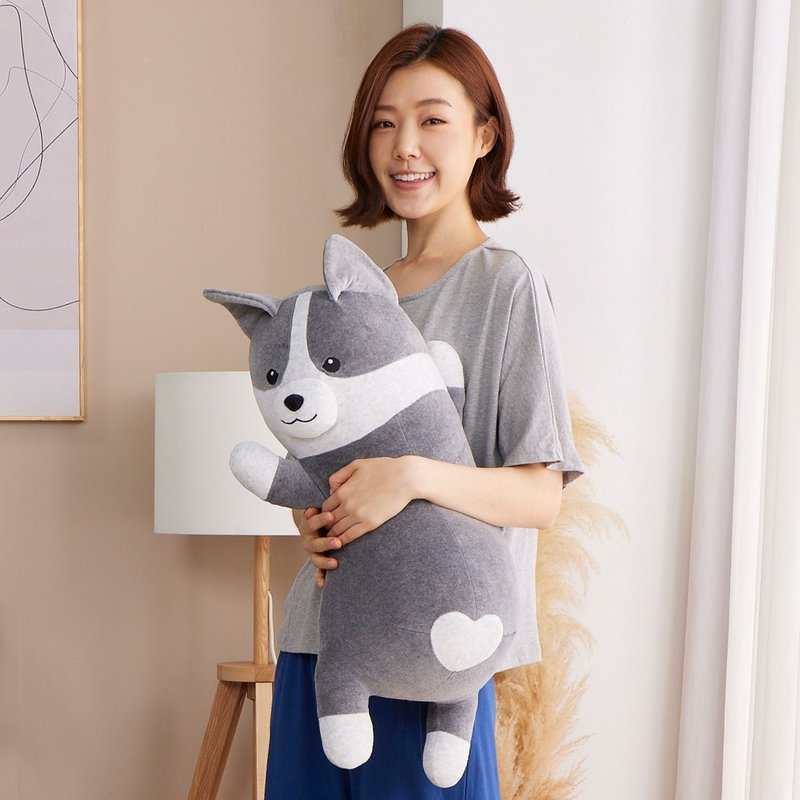 柯基趴姿抱枕-岩石灰 - 枕头/抱枕 - 棉．麻 灰色