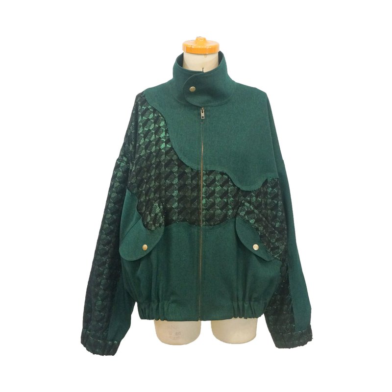 Aman No.107 嗨嗨人生棒球外套 男女皆可穿 绿色针织拼接 - 男装外套 - 其他材质 