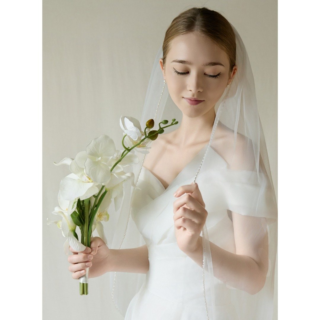 珍珠点缀婚纱头纱 - 丝巾 - 聚酯纤维 白色