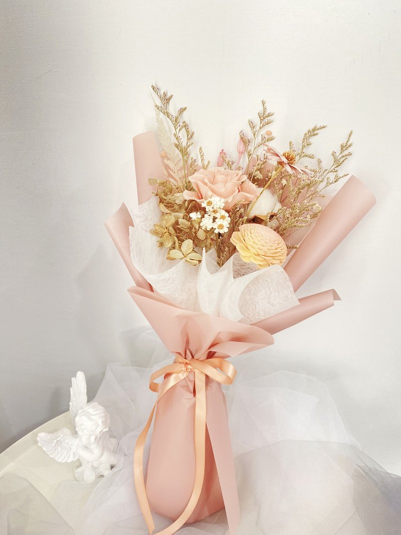 气质温柔 暖橘色永生花束 不凋花束 生日花束 情人花束 情人节 - 干燥花/捧花 - 植物．花 粉红色