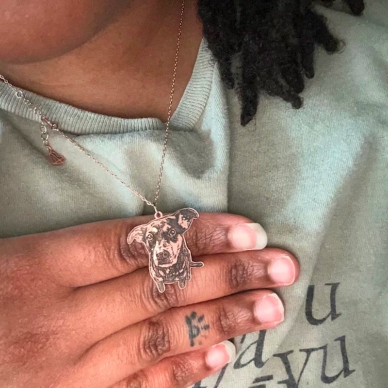 客制化毛小孩 纯银项链 宠物画像复刻 纪念 猫狗似颜绘 礼物 雕刻 - 项链 - 纯银 