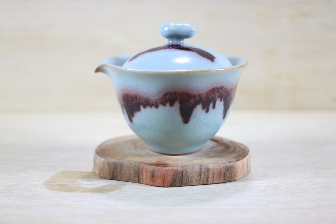 【父亲节礼物】山水 汝窑牛血红 盖碗 盖杯 莺歌名家叶敏祥作品 - 茶具/茶杯 - 陶 