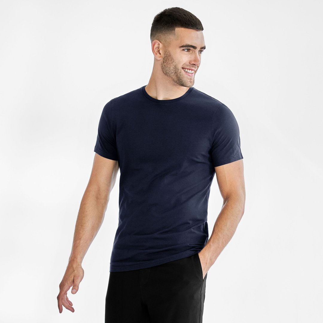 北欧极简 - 贴身经典有机棉圆领T恤 / 素T / T-shirt 男 (深蓝) - 男装上衣/T 恤 - 棉 灰色