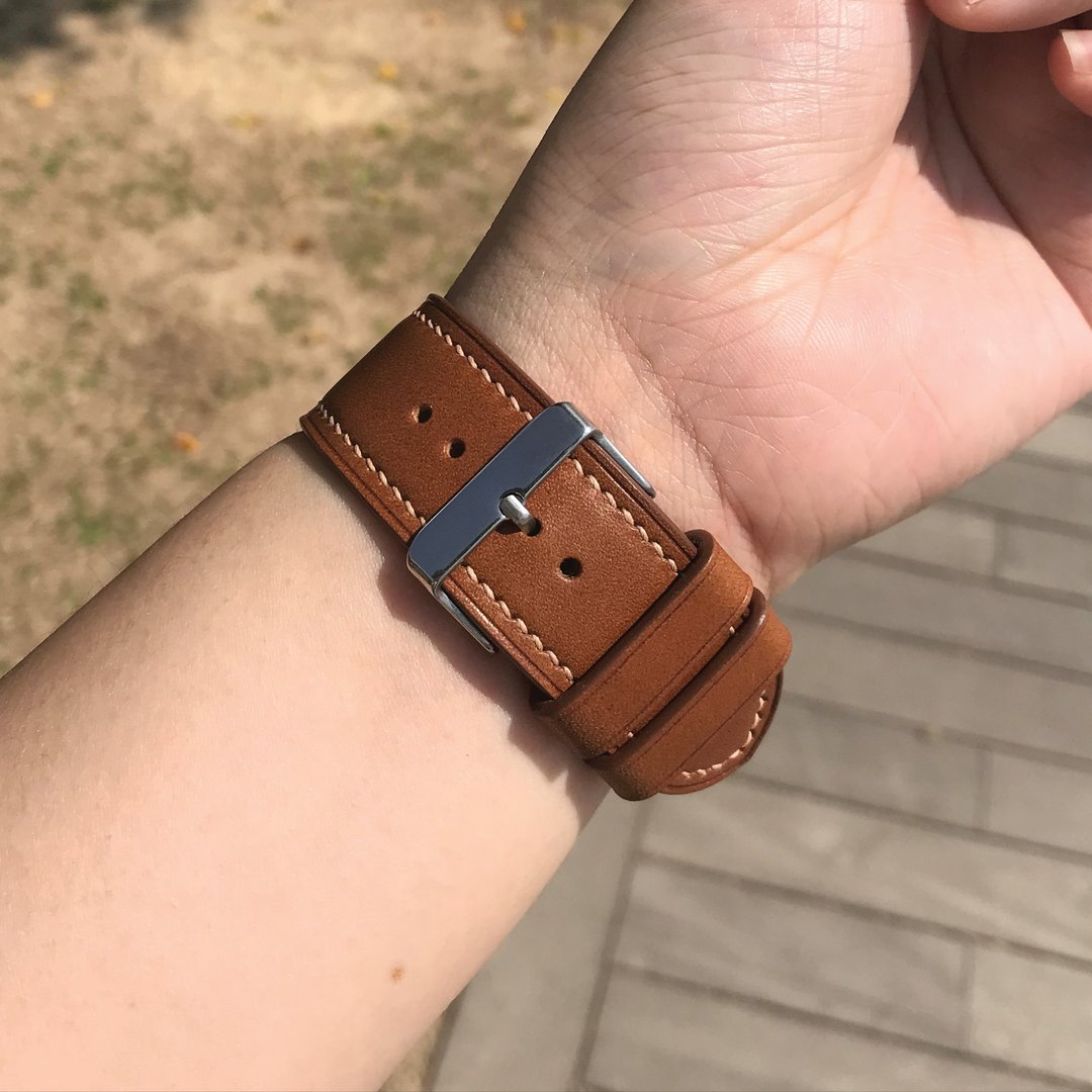 【AppleWatch表带】橙啡色植鞣牛皮/法国防汗皮/厚芯款/轻巧款 - 表带 - 真皮 橘色