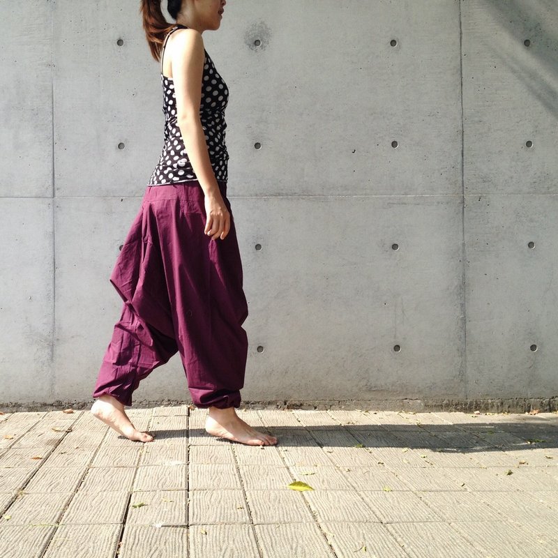 Travel x India基本款/ 阿里巴巴裤 (紫红莓Berry)(棉麻) - 女装长裤 - 棉．麻 紫色
