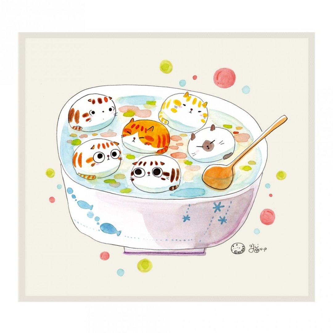 插画家系列 猫小p - 猫汤圆  ll 擦拭布 - 眼镜盒/眼镜布 - 聚酯纤维 多色
