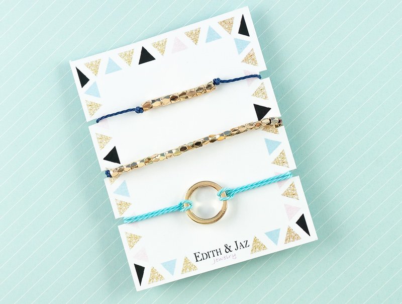 Edith & Jaz • 百搭圆圈金属珠手绳套装 - 蓝色系 - 手链/手环 - 铜/黄铜 蓝色