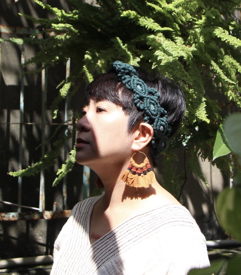 繁盛花圈 macrame 编织发带 墨绿 - 发饰 - 棉．麻 绿色