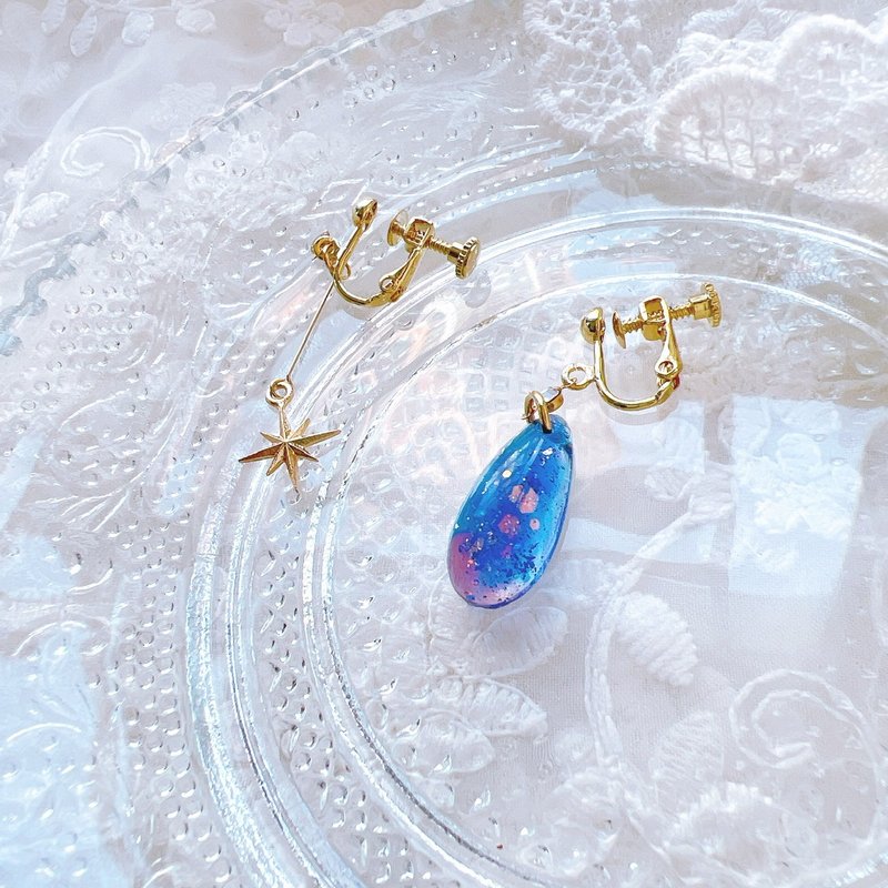 耳环 手绘 手作 耳夹 饰物 礼物 星空 北极星 打卡 春天 - 耳环/耳夹 - 其他材质 多色