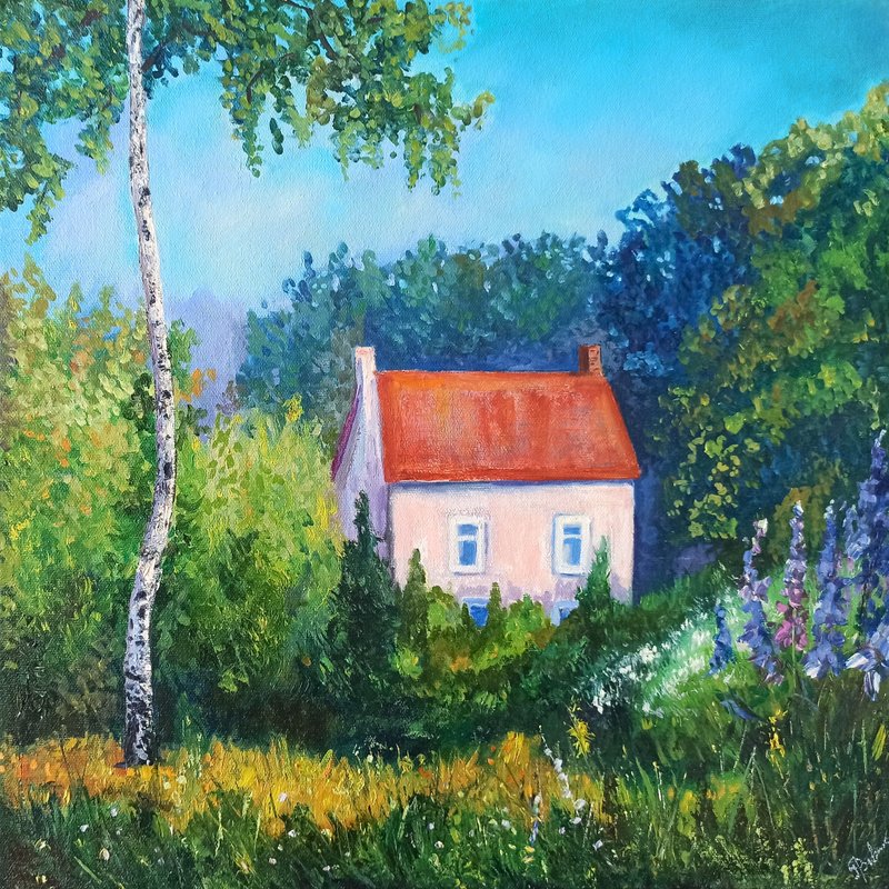 法国乡村风景布面油画 40x40cm 原创艺术品 - 墙贴/壁贴 - 其他材质 