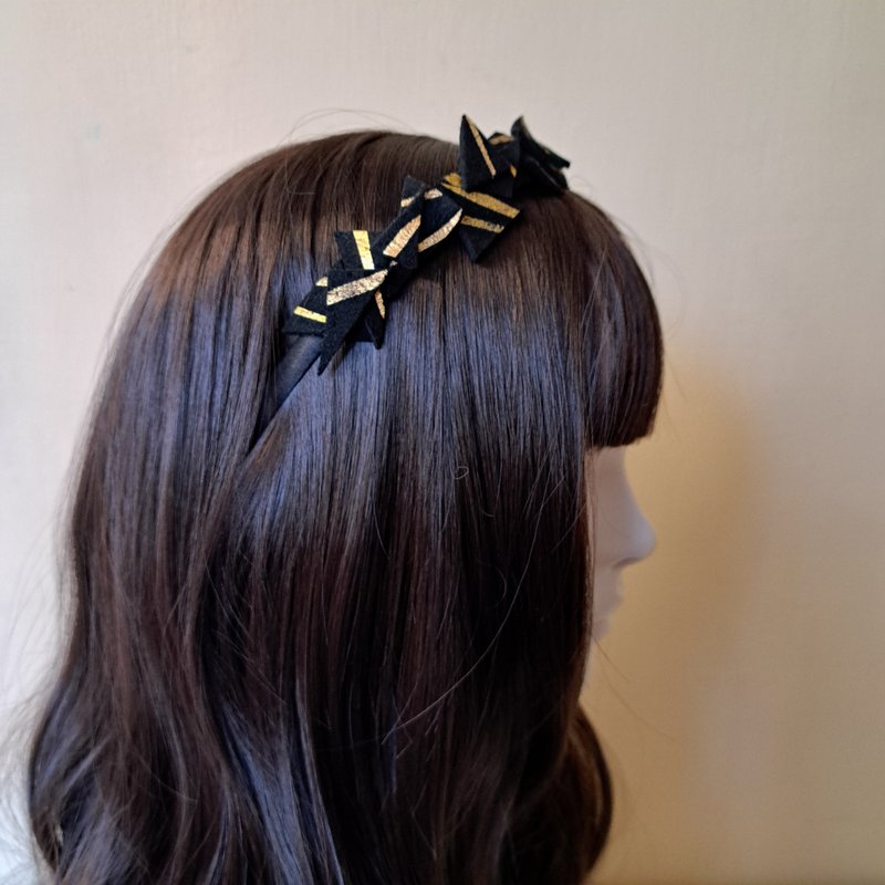 几何堆叠烫金毛发箍-Aurelia - 发带/发箍 - 羊毛 黑色