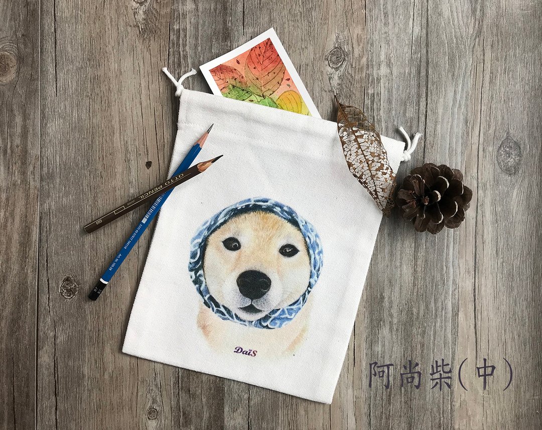 柴犬与猫咪  束口袋  中号 - 束口袋双肩包 - 棉 