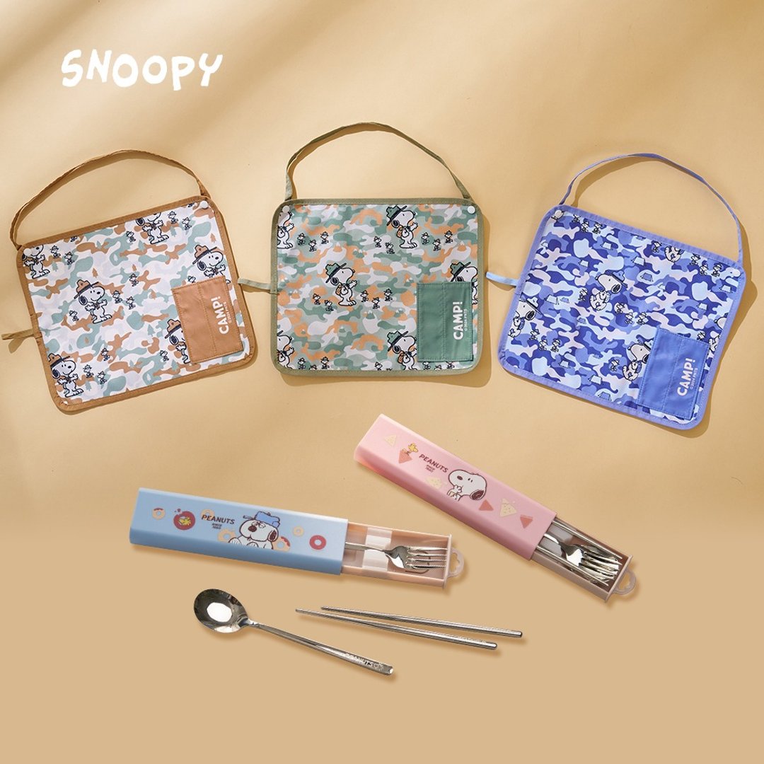 Snoopy 史努比 多功能餐垫 +304 不锈钢餐具 4 件组 - 餐刀/叉/匙组合 - 不锈钢 