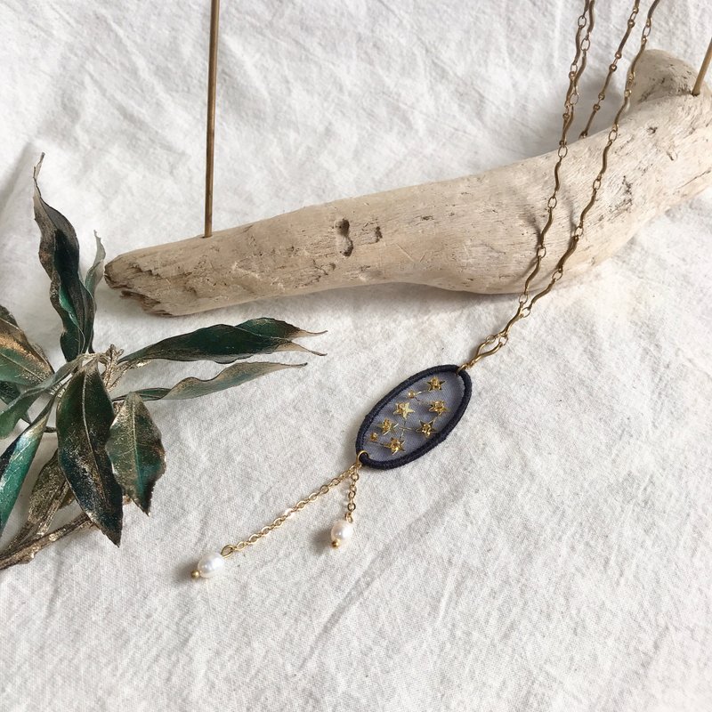 手作刺绣//摇曳占星盘项链/长款 - 项链 - 绣线 黑色