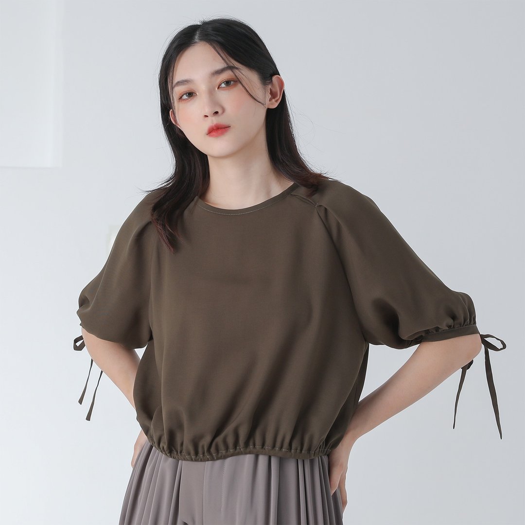 Hexu_和煦绑带上衣_22SF014_橄榄 - 女装上衣 - 聚酯纤维 绿色