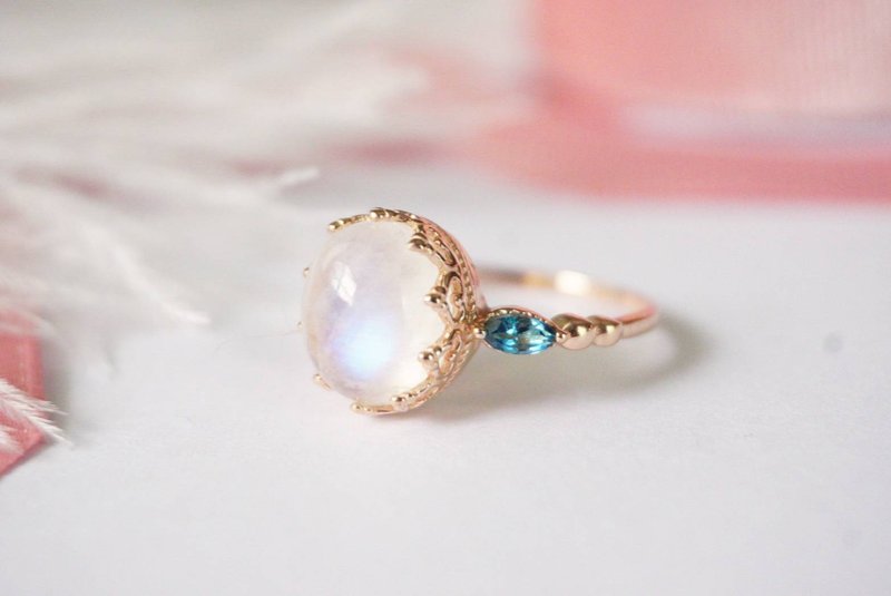 Natural Rainbowmoonstone and Natural Londontopaz Silver Ring - 戒指 - 纯银 白色