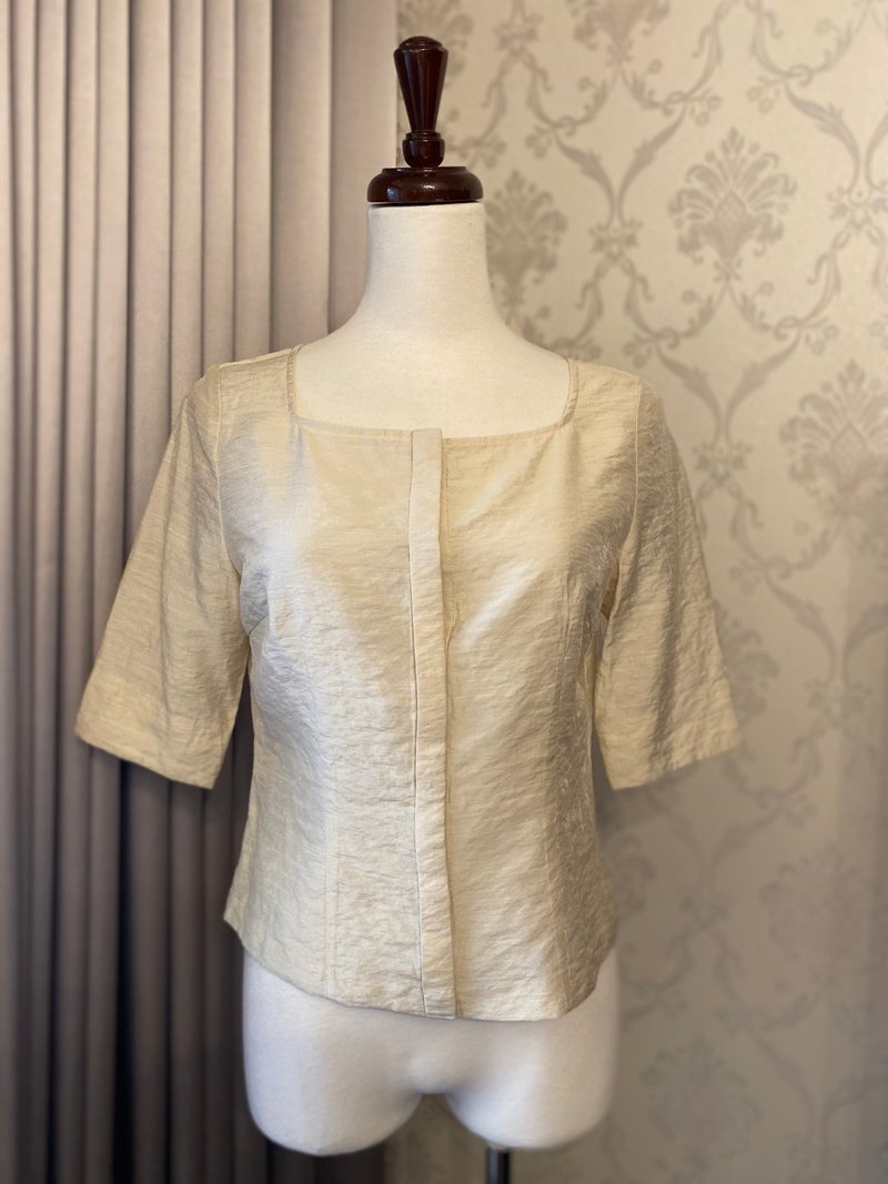 米色方形领半袖古着罩衫日本制 - 女装上衣 - 其他人造纤维 卡其色