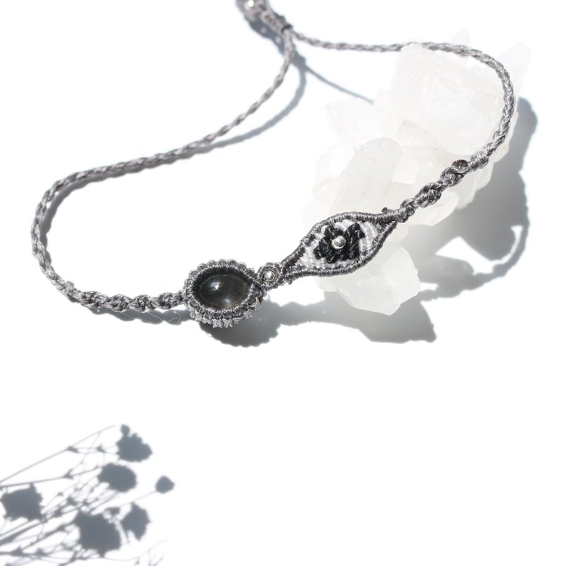 天然石恶魔之眼黑太阳石蜡线手环 - 手链/手环 - 水晶 黑色