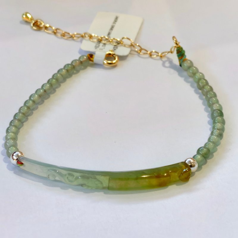 纯银系列 - 冰绿翡翠玉雕小米珠手链 - 手链/手环 - 玉石 