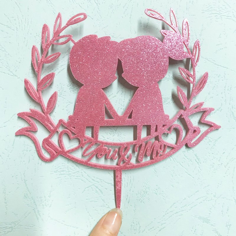 蛋糕牌 装饰牌 生日牌 纪念日 派对拍照道具 闪粉 - 订制画像 - 压克力 粉红色