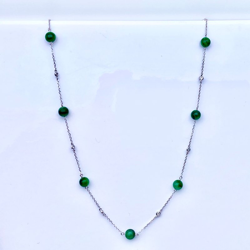 圆缘 - 18K白金绿翡翠圆珠项链 - 项链 - 宝石 