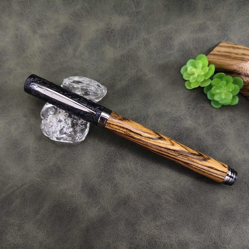 黄金檀木 原木 手工笔 钢珠笔( 浮雕花款) - 钢笔 - 木头 