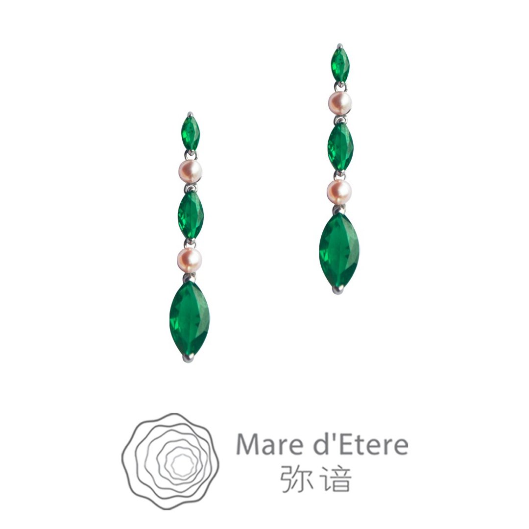 Mare d'Etere弥谙【绿宝石系列】长耳环复古珍珠款纳米宝石祖母绿 - 耳环/耳夹 - 其他材质 