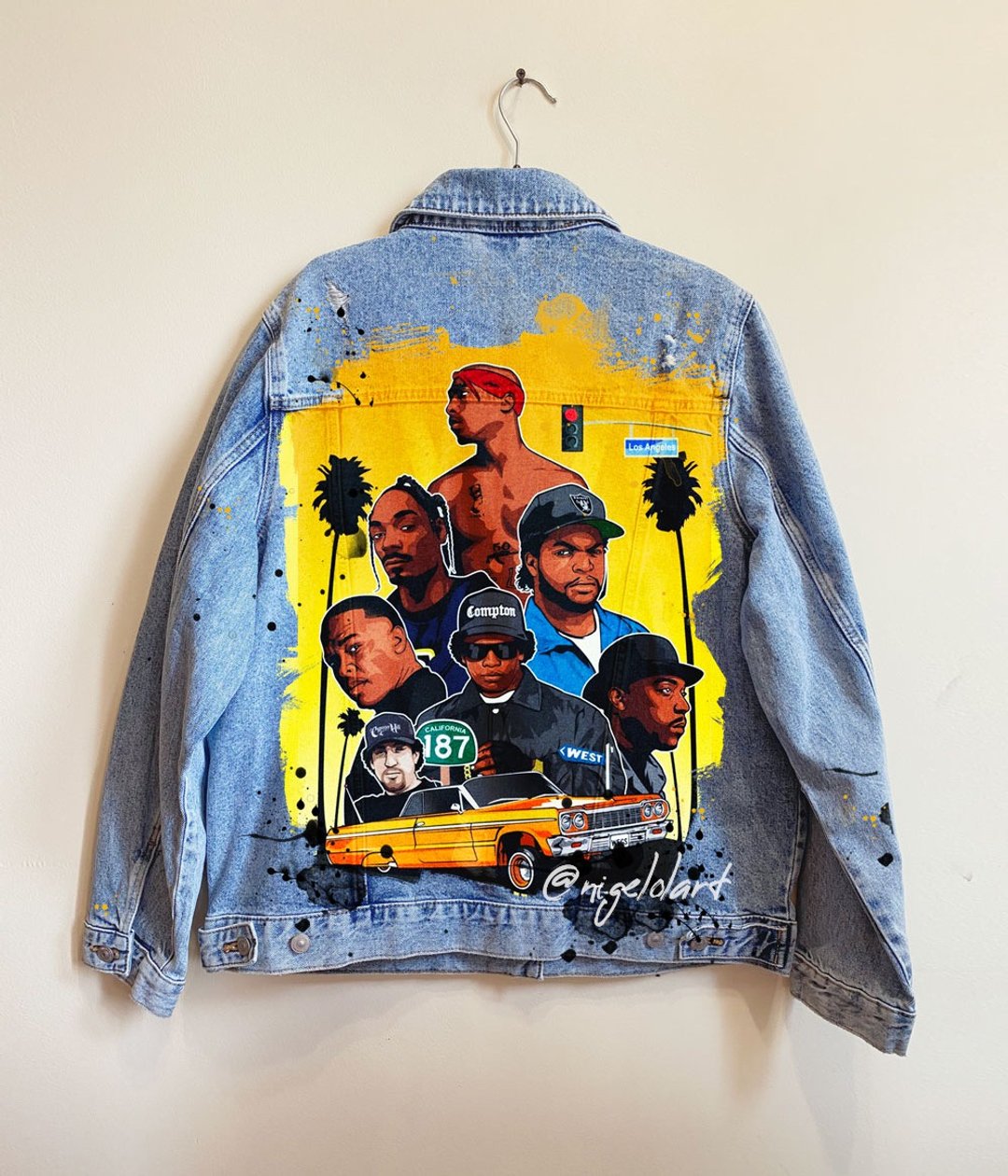 Painted Denim Jacket Handmade Custom jacket hip hop jay Z Biggest 2Pac Gift - 女装休闲/机能外套 - 棉 多色