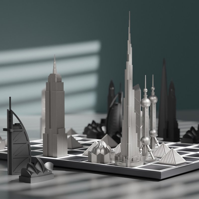 【英国 Skyline】豪华不锈钢 城市西洋棋-世界地标版 (2款棋盘) - 桌游/玩具 - 压克力 银色