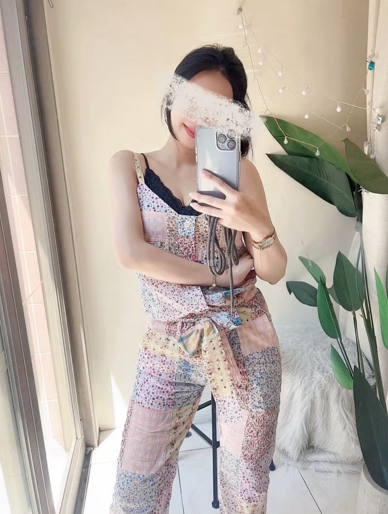 大分乡村拼布绑绳春夏焰日季节 古董棉质细肩连身裤吊带裤vintage - 背带裤/连体裤 - 棉．麻 多色