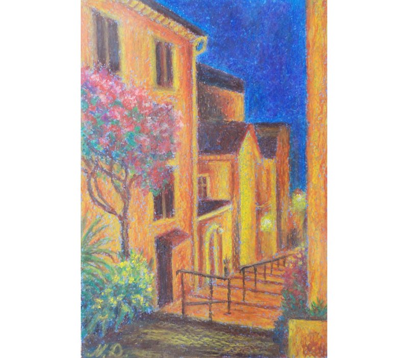 French Painting Original Art Villefranche-sur-Mer Painting Cote d'Azur France - 海报/装饰画/版画 - 纸 多色