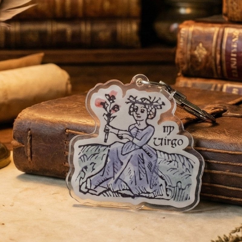 【处女座】手稿里的星座- 压克力吊饰 中世纪天文 复古 交换礼物 - 钥匙链/钥匙包 - 塑料 卡其色