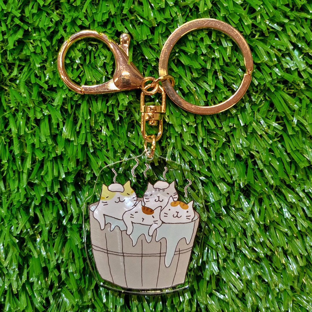 3猫小铺独家钥匙圈-泡澡猫(插画家:猫小姐)(最长边:5cm) - 钥匙链/钥匙包 - 压克力 